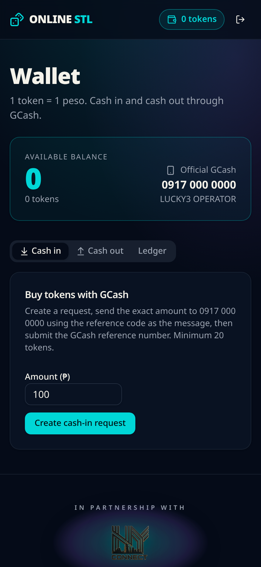 Wallet cash-in screen with GCash details