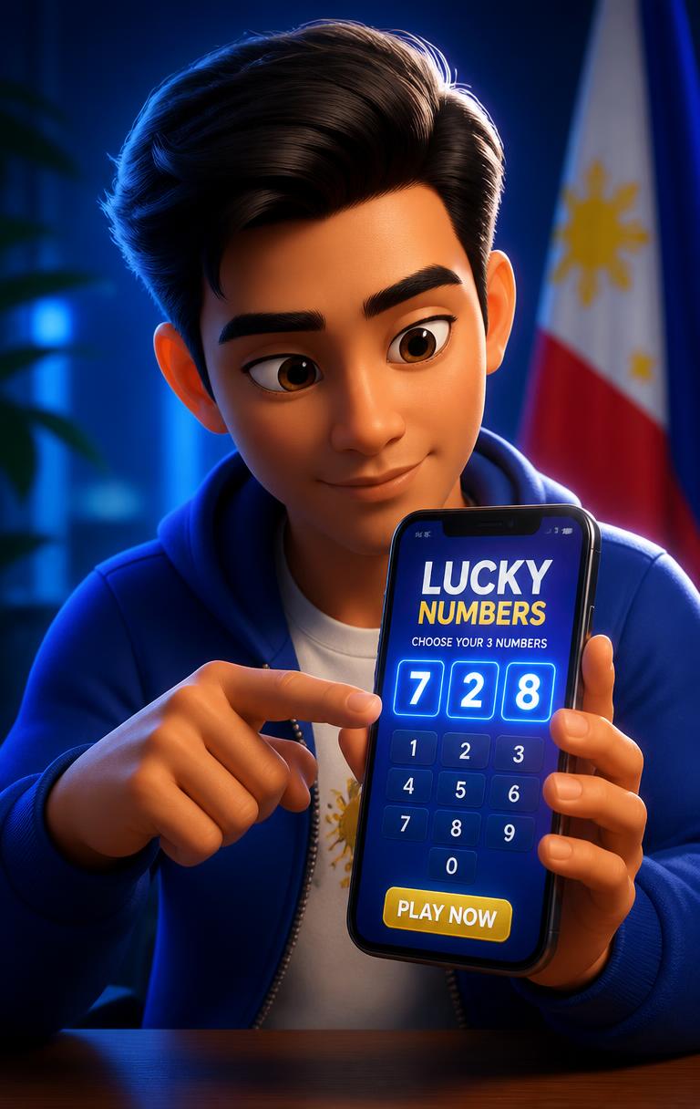 3D animated character tapping his three bet numbers on his phone