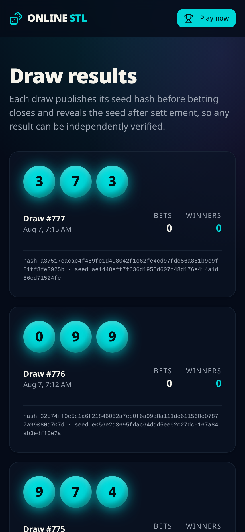 Draw results with published hashes